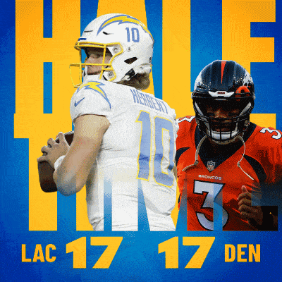 an advertisement for a football game between the lac chargers and the broncos