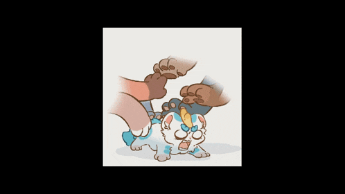 a cartoon drawing of a cat laying on its back with paws around its head