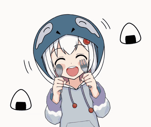 a cartoon of a girl holding a fork and spoon in her hands