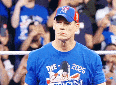 a man wearing a blue shirt that says ' the 2025 ' on it