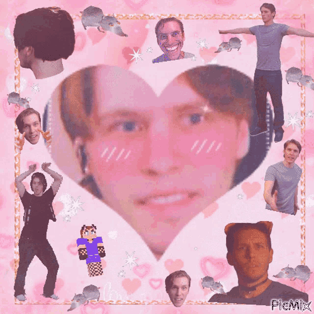 a collage of images of a man with a heart shaped face in the middle