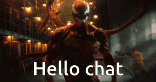 a picture of venom with the words hello chat written below him