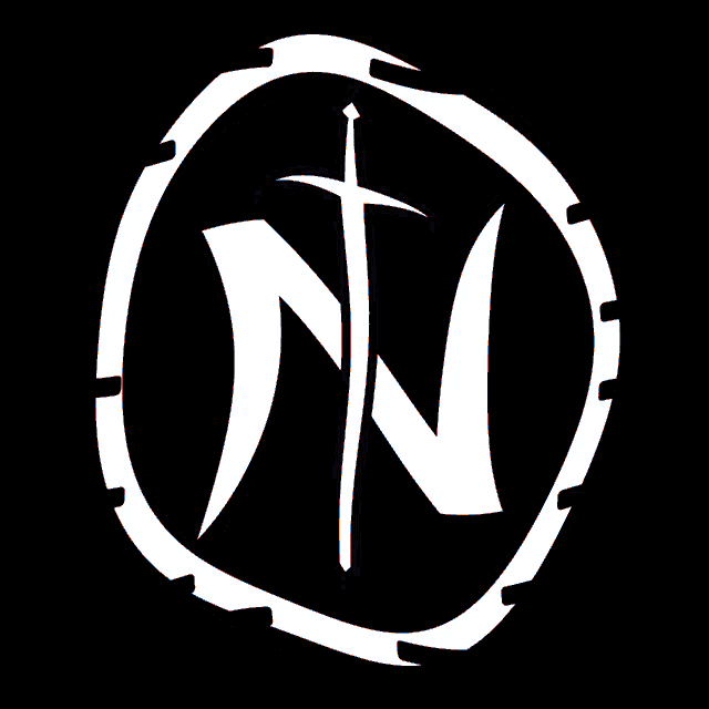 a white circle with the letter n and a cross in it