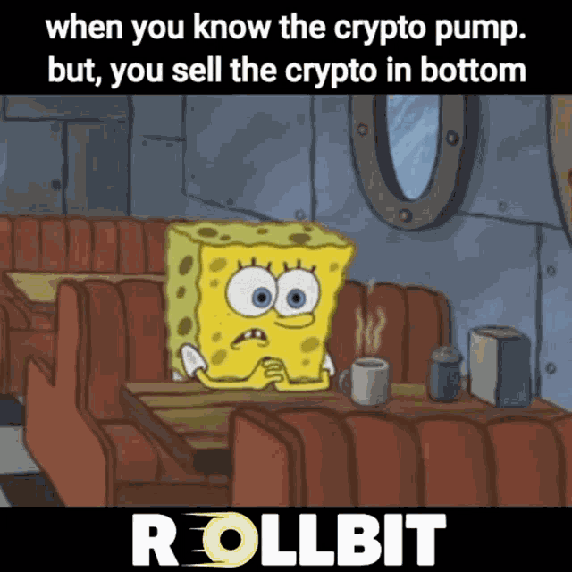 a cartoon of spongebob sitting at a diner table with a cup of coffee