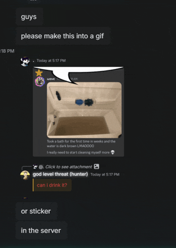 a screenshot of a discord chat with a picture of a bathtub