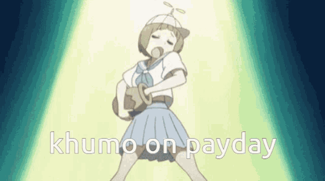 a girl in a school uniform is standing in front of a light and holding a football in her hand .