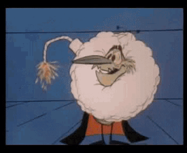 a cartoon character with a sheep 's head and a sheep 's tail