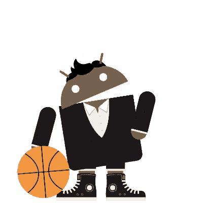 a robot in a tuxedo is holding a basketball