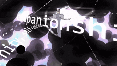 a man in a mask is flying through the air with the words companionship below him