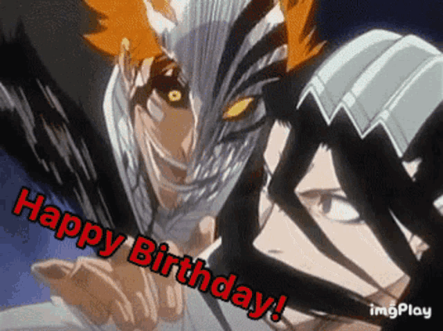 a couple of anime characters are standing next to each other with the words happy birthday written on the bottom .