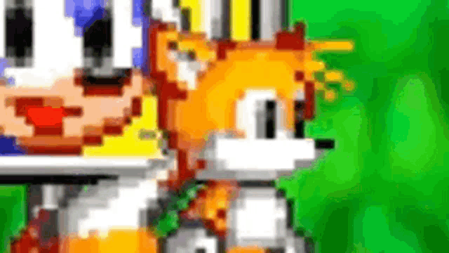 a pixel art of a fox and a man standing next to each other .