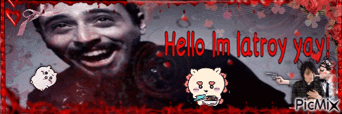 a picture of a man with the words " hello im latroy yay "