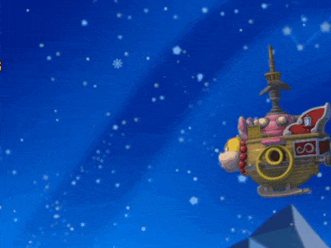 a cartoon character is flying in a sleigh in the sky