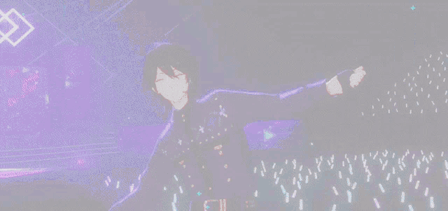 a man in a purple shirt is dancing on a checkered dance floor