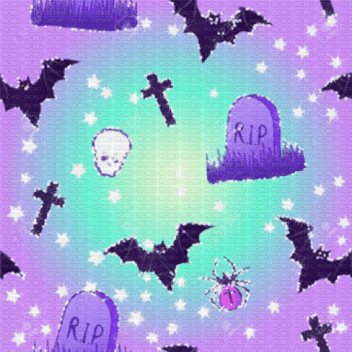 a seamless pattern with bats graves and spiders with rip written on the gravestone