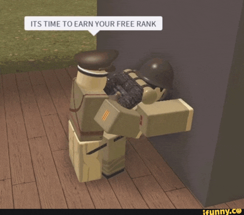 a toy soldier with a speech bubble that says " its time to earn your free rank "