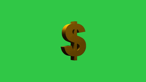 a dollar sign is spinning on a green background .