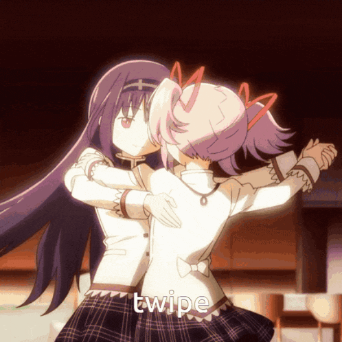 a picture of two anime girls hugging with the words wipe below them