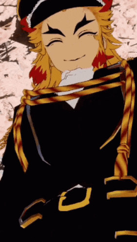 a close up of a cartoon character wearing a black and gold uniform
