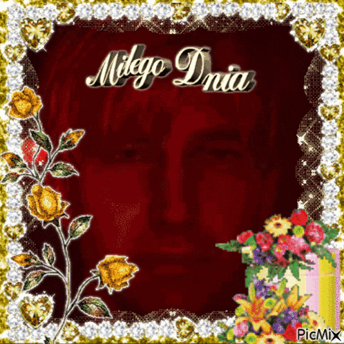 a picture of a man with the words milego dnia written on it