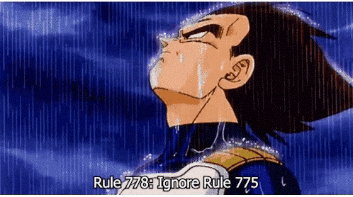 a cartoon of a man crying in the rain with the words rule 778 : ignore rule 775 below him .