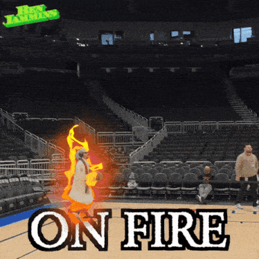 a basketball court with the words " on fire " on the bottom