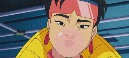 a cartoon character blowing a bubble of gum