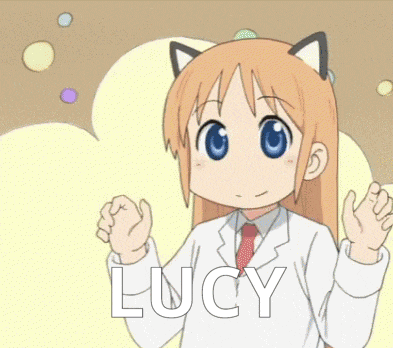 a cartoon girl with cat ears and the name lucy on her shirt
