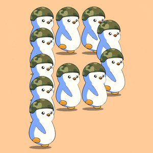a group of penguins wearing military hats are lined up in a row