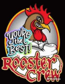 rooster crew logo with a rooster in the center