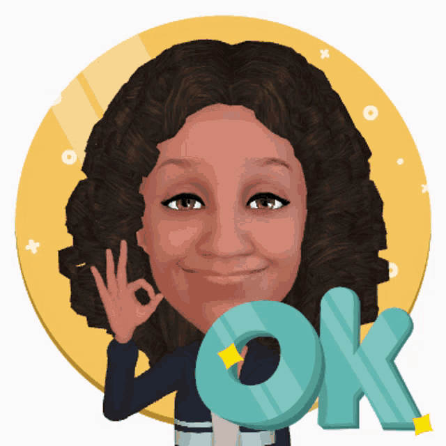 a cartoon of a woman giving an ok sign with the word ok behind her