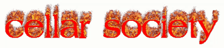 a logo for the cellar society with flames coming out of it