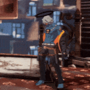 a video game character with a halo on his head is standing in a room