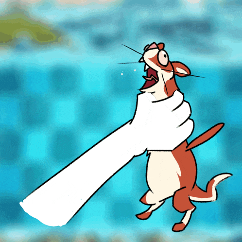 a cartoon drawing of a kangaroo holding a long stick