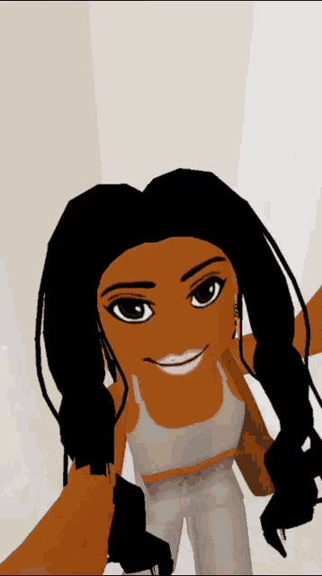 a close up of a cartoon character with braids and earrings