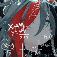 a girl is surrounded by mathematical equations including x + y = x + 2