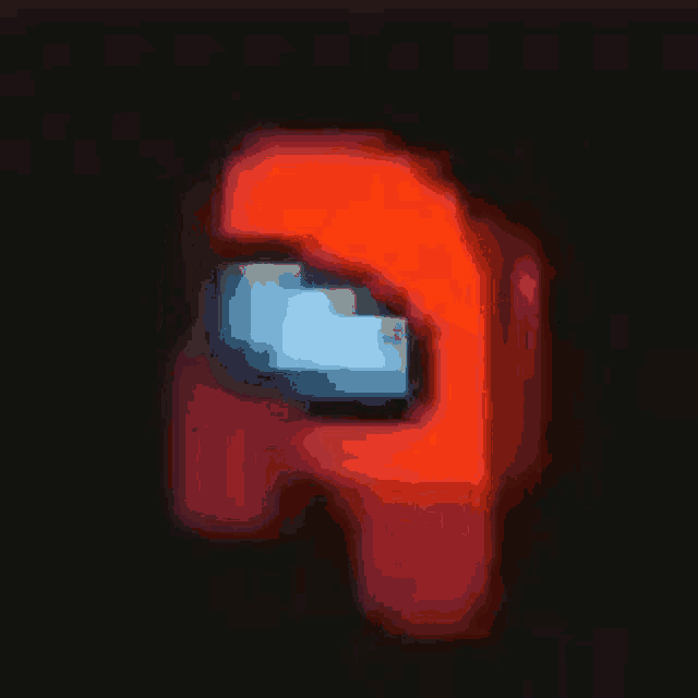 a pixel art of a red among us character in a dark room