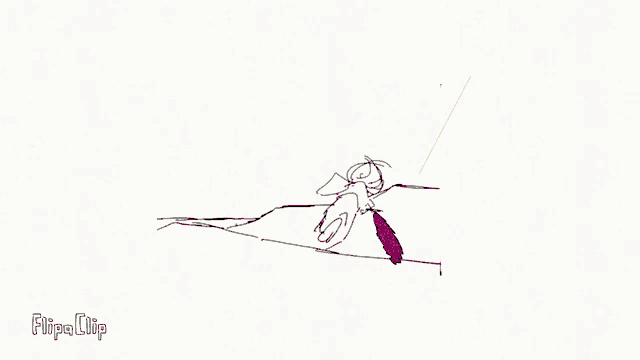 a drawing of a person with a purple tail and the words flipa clip on the bottom right