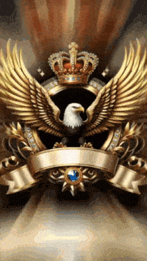 an eagle with a crown on its head and a banner