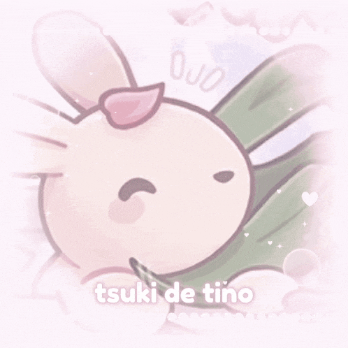 a drawing of a bunny with the words tsuki de tino written below it
