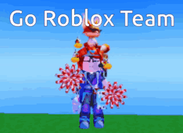 a picture of a roblox character holding cheerleader pom poms .