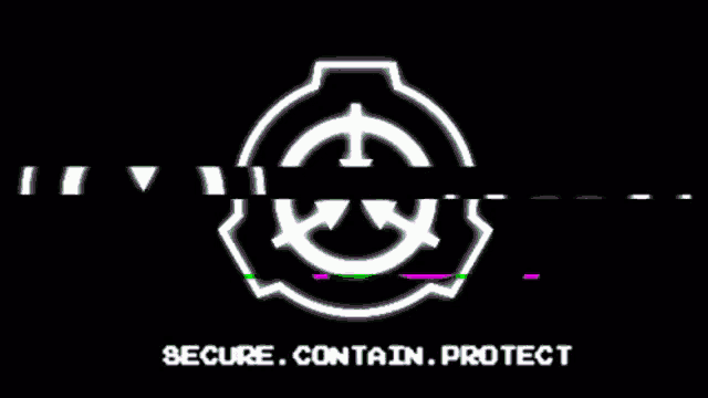 a scp logo is glowing on a black background with arrows pointing in different directions .