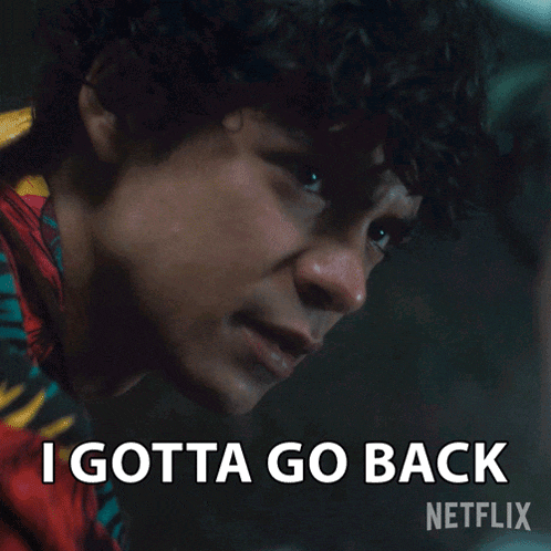 a man with curly hair says " i gotta go back " in a netflix ad