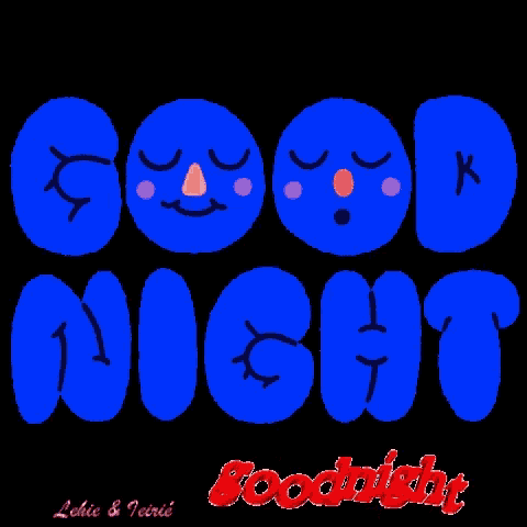a blue sign that says good night on a brown background
