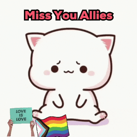 a cartoon cat laying down holding a sign that says " love is love "