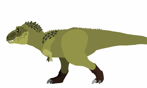 a cartoon drawing of a green dinosaur with a long tail