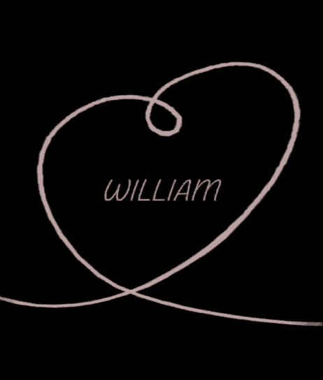 the name william is on a black background with a pink swirl