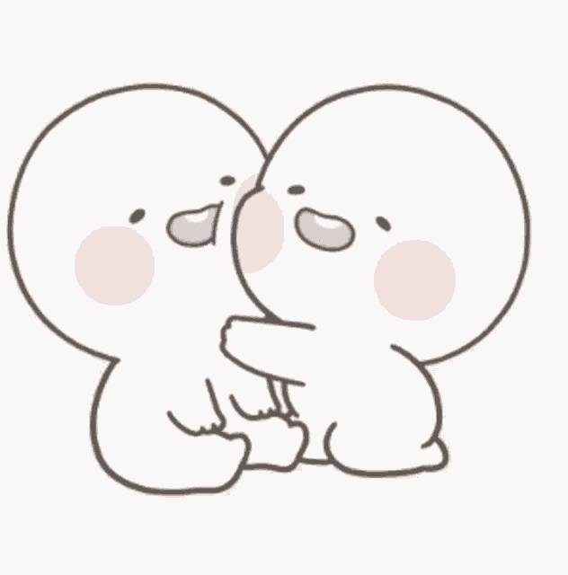 a couple of white cartoon characters hugging each other on a white background .