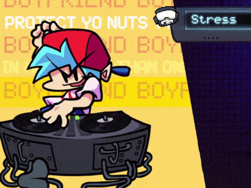 a cartoon character playing a video game with the words protect yo nuts on the bottom
