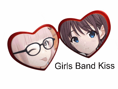 a picture of a girl with glasses and the words girls band kiss below